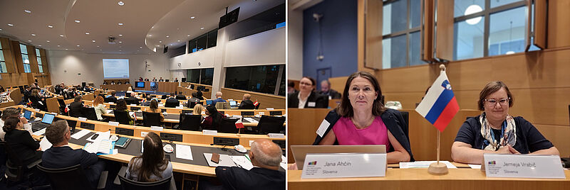 Dvorana predstavniške zbornice v Bruslju z udeleženci, ki sedijo med konferenco VRI Belgije