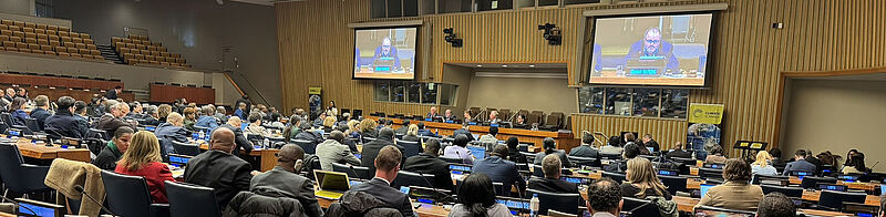 Hall of the United Nations in New York, USA with participants of the event of the Supreme Audit Institution of Brazil and the United Nations at the launch of the Global Call for Climate Review project