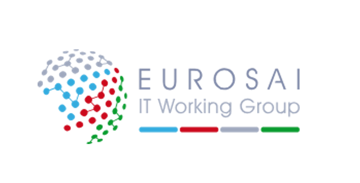 Logotip delovne skupine EUROSAI za informacijsko tehnologijo, z večbarvnim pikčastim globusom in napisom »EUROSAI IT Working Group«.