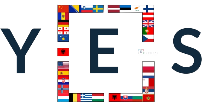 Logotip konference Young EUROSAI. V sredini je velika črka E, obdana z okvirjem iz zastav evropskih držav članic organizacije EUROSAI. Ob okvirju sta veliki črki Y in S, ki skupaj tvorijo kratico YES.